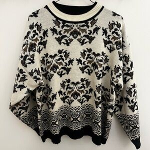 Vintage BayClub Korean Patterned Cream Wool Blend Grandpa Sweater Size L